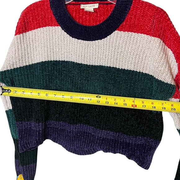LUV LANE Sweater Womens Medium Multicolor Striped Cropped Chunky Knit Crewneck - Picture 7 of 12
